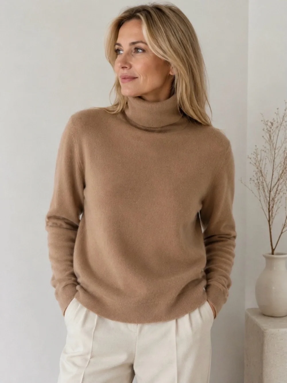 Neiman Marcus Camel Turtleneck 100%-Cashmere Sweater. Size M